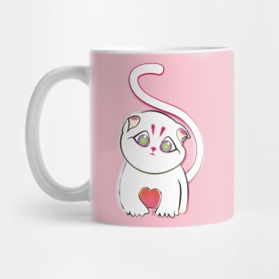 pink cat with a big heart Mug